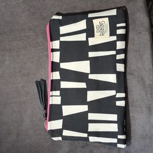 Lot of 2 Pip Robins Accessories Black White Canvas Bag Pink & Silver Zipper NEW